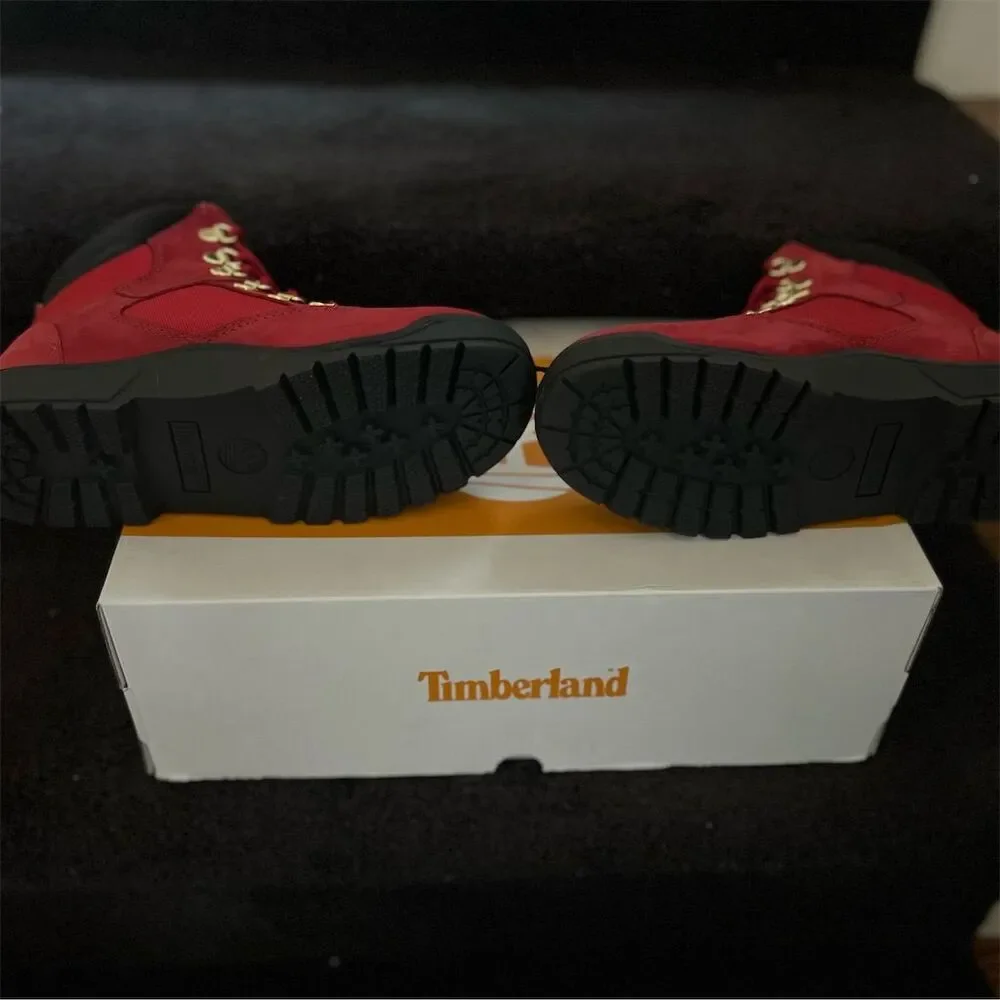 Timberland Kids 6-Inch Field Boot Red Nubuck Size 4.5 Casual Lace-Up - Picture 6 of 8